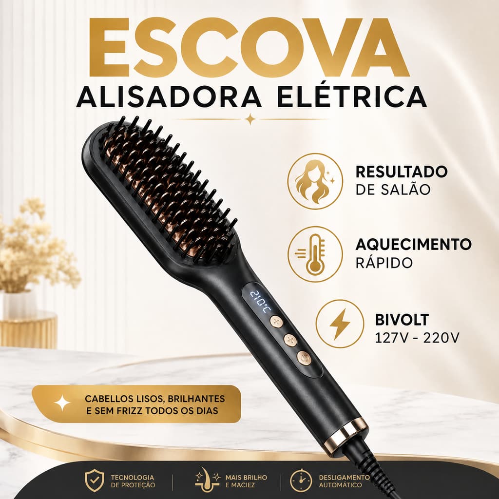 Escova Alisadora Elétrica Profissional Chapinha Pente Alisa Cabelo Bivolt Anti Frizz Aquecimento Rápido 210°C
