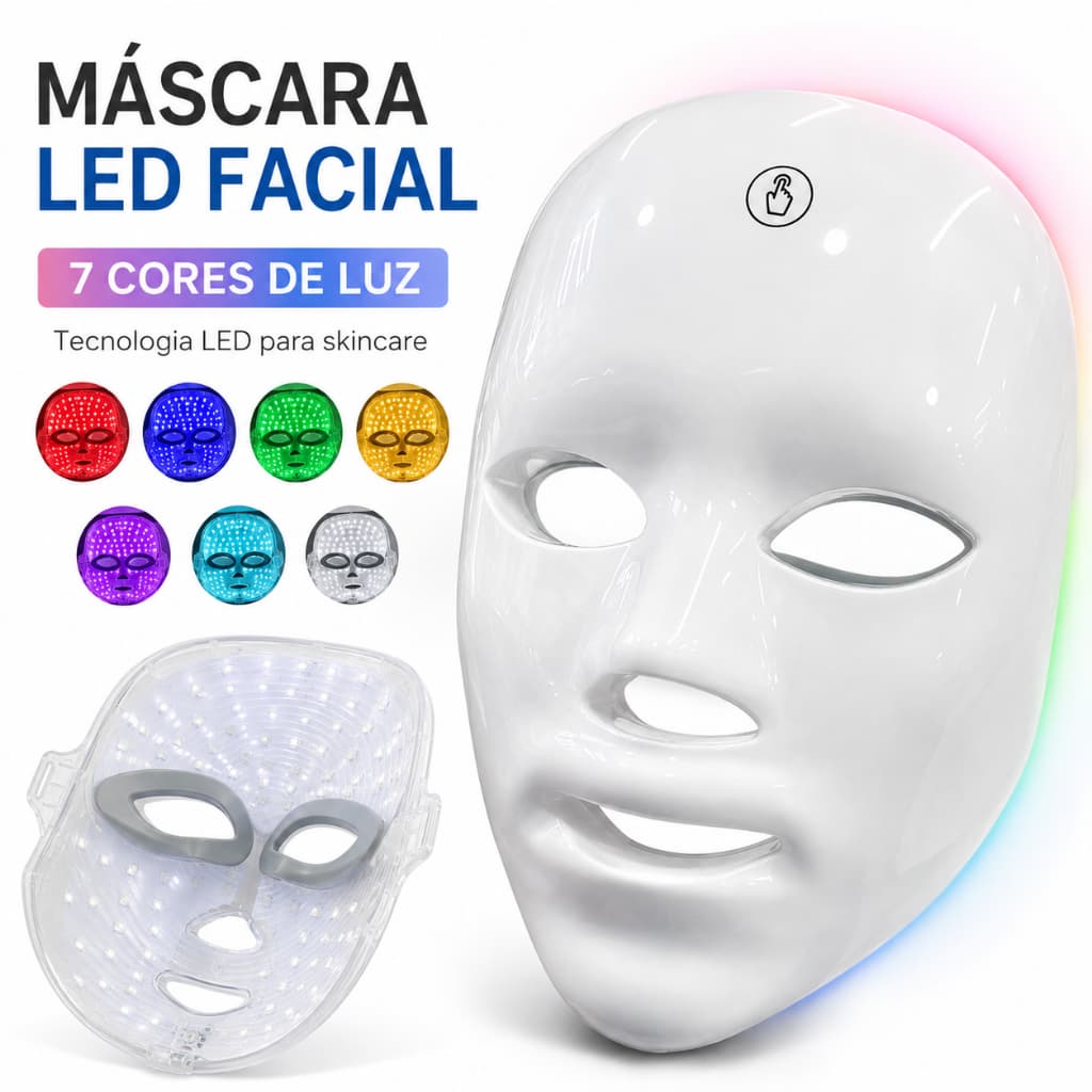 Máscara Facial LED 7 Cores para Skincare e Fototerapia Facial