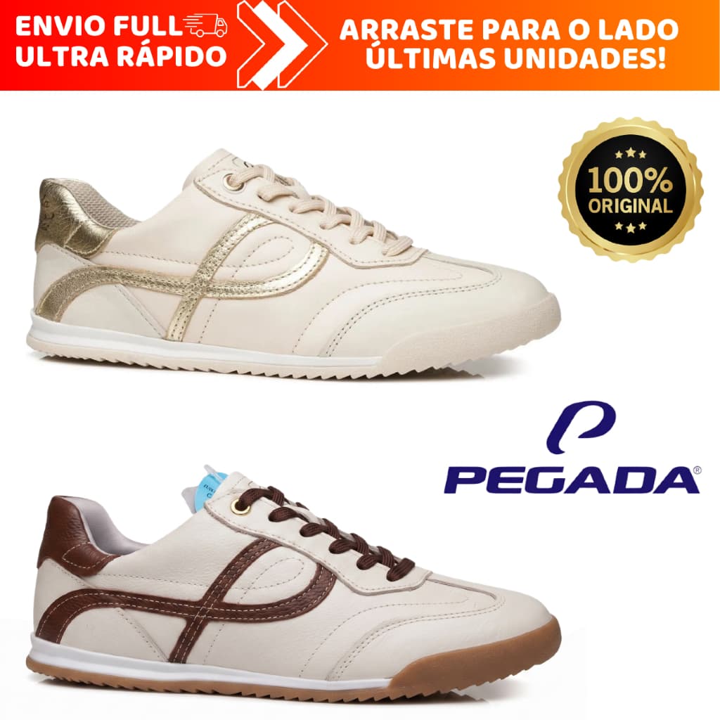 Sapatênis Feminino Pegada Levitech 100% Em Couro Legítimo Vintage Confort