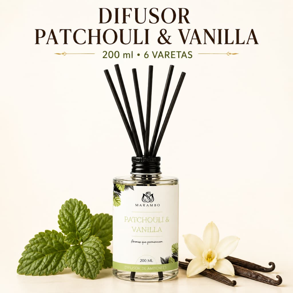 Difusor de Ambiente Marambo Patchouli & Vanilla 200ml Aromatizador com 6 Varetas