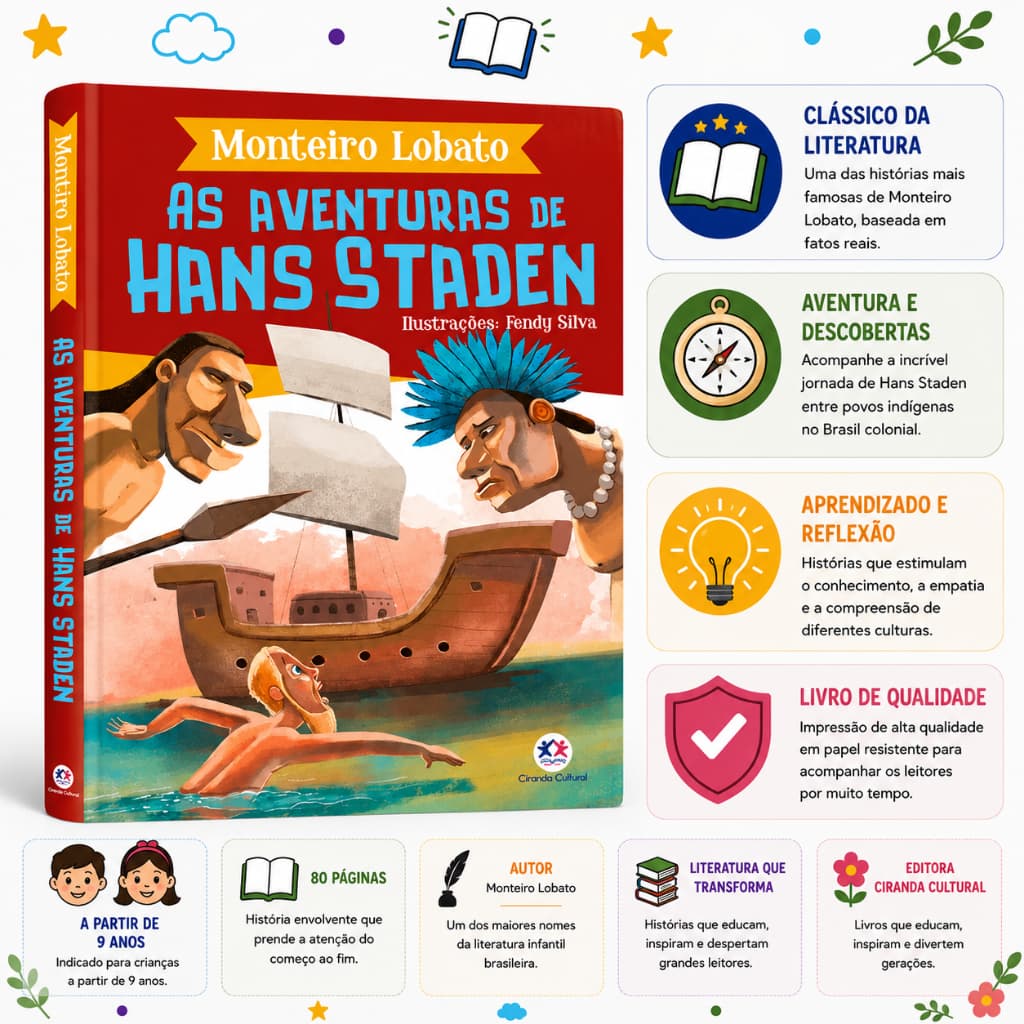 As Aventuras de Hans Staden | Monteiro Lobato | Sítio do Picapau Amarelo | Livro Infantil | Ciranda Cultural | 9+ Anos