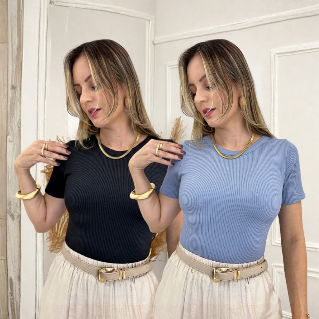 Blusa Feminina Canelada Gola Redonda Premium Tecido Encorpado Confortável