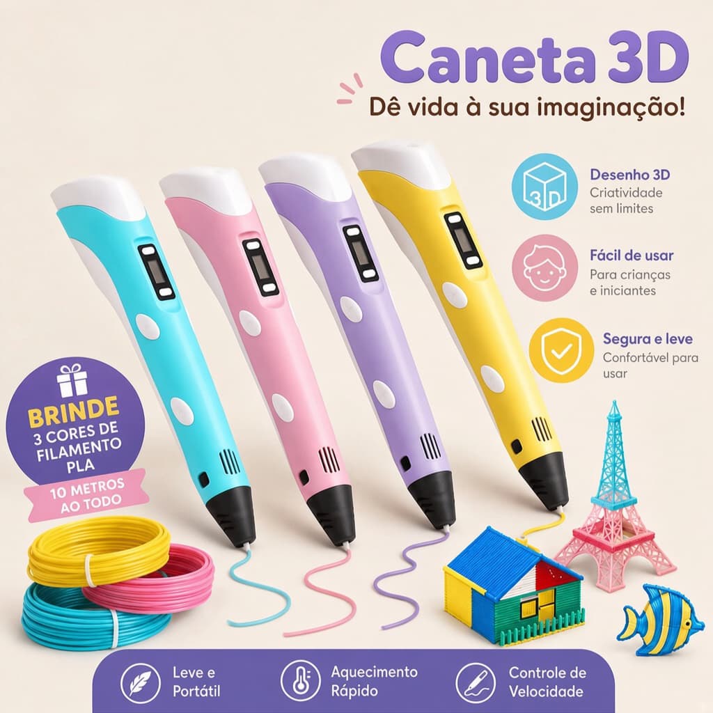 Caneta De Impressão Mágica 3D Grátis 10M DIY PLA Filamento Tela Desenho Brinquedo Presente Aniversário Criança ABS