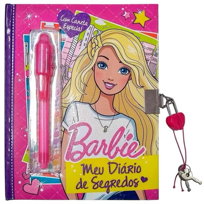 Diário Secreto da Barbie com Caneta de Tinta Invisível e Cadeado - Rosa