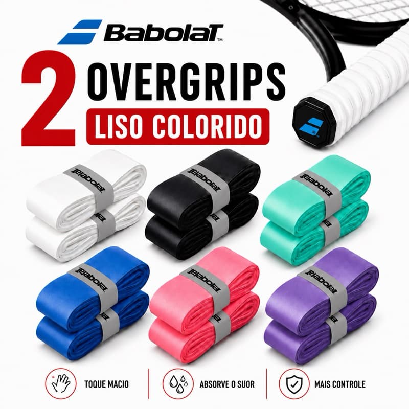 Kit 2Un Overgrips BABOLAT Liso Cores a Escolher - Grip Para Raquete Tennis, Beach Tênis, Padel