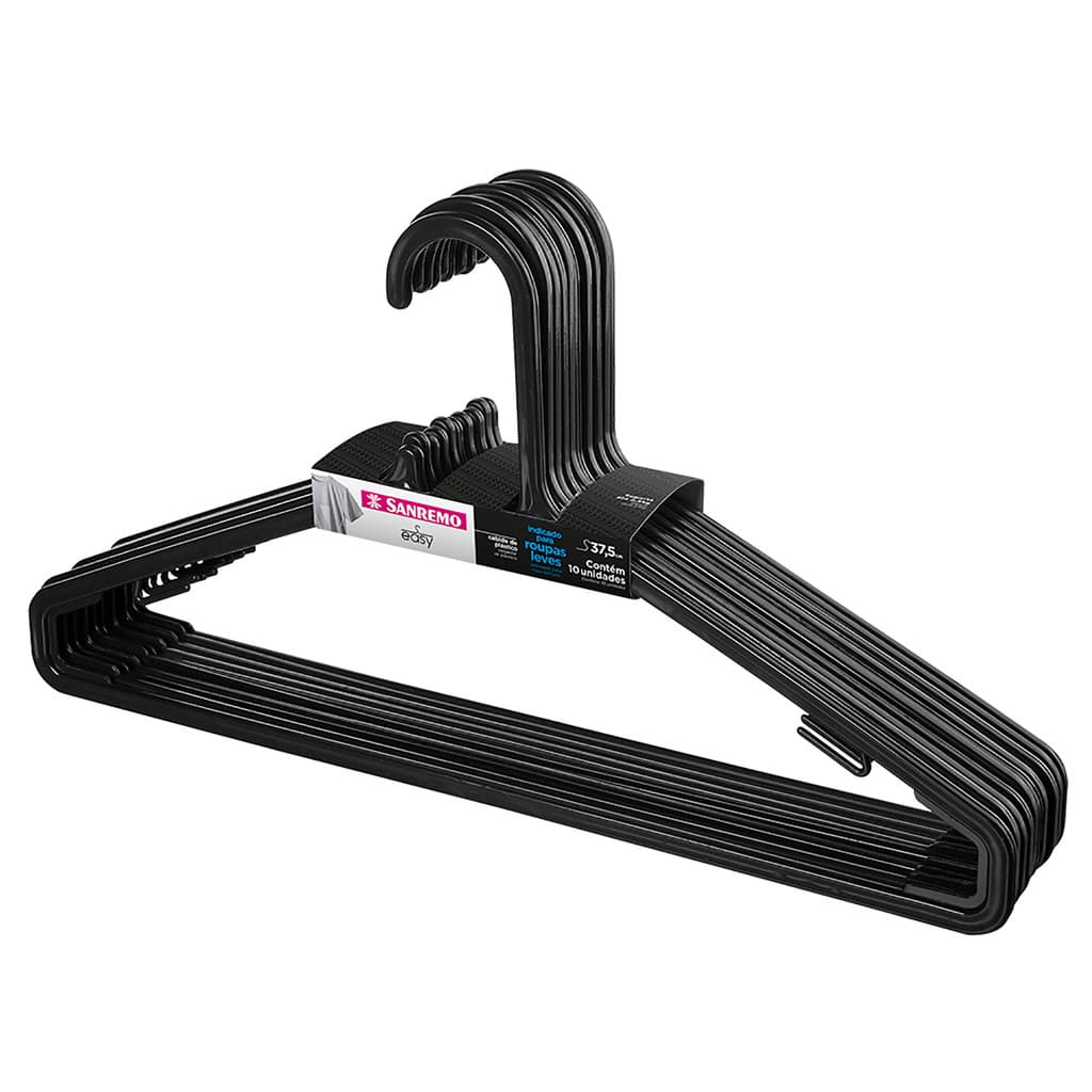 Kit 10 Cabides Slim de Veludo Preto | Cabide Antideslizante