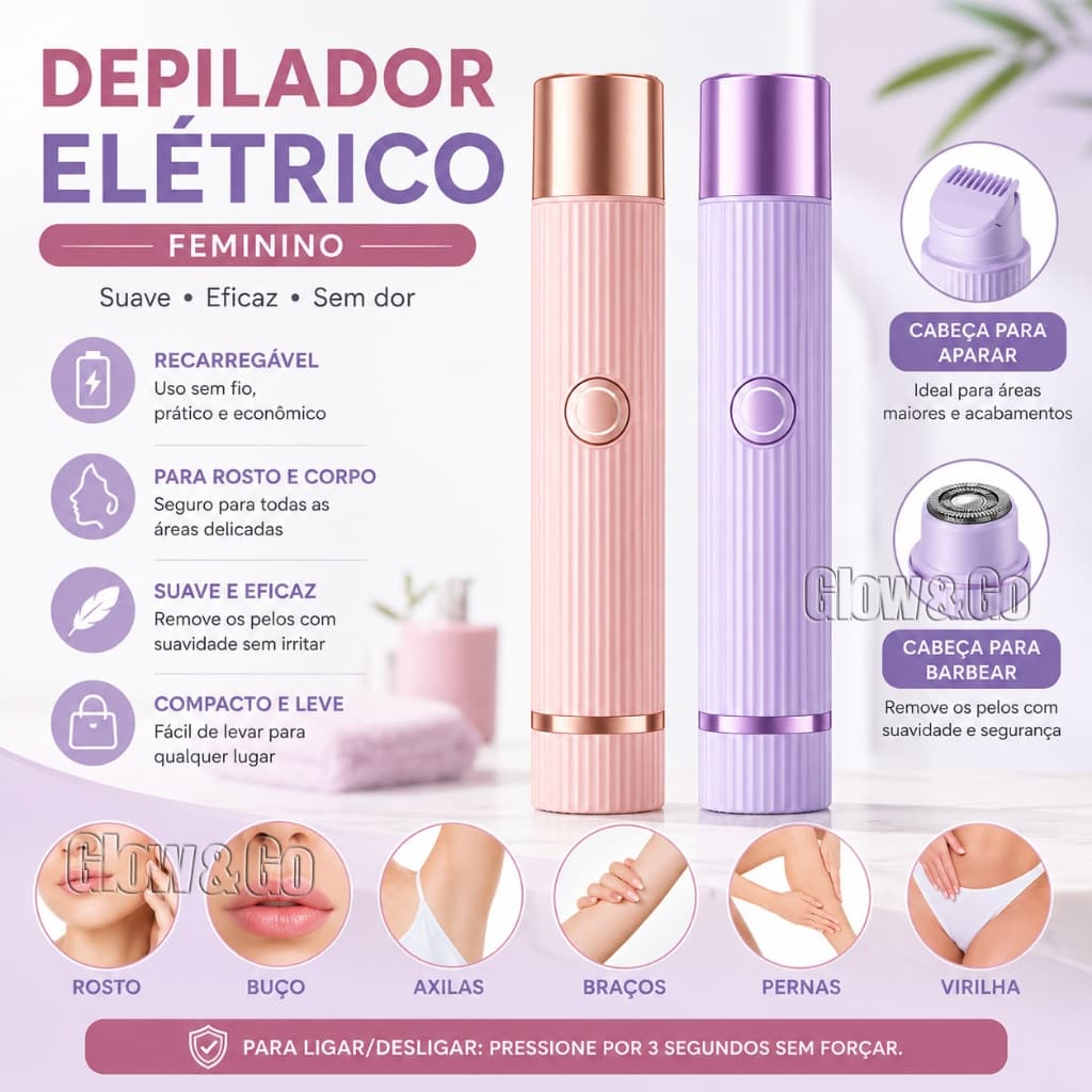 Depilador Elétrico Feminino Recarregável com Navalha Dupla Indolor