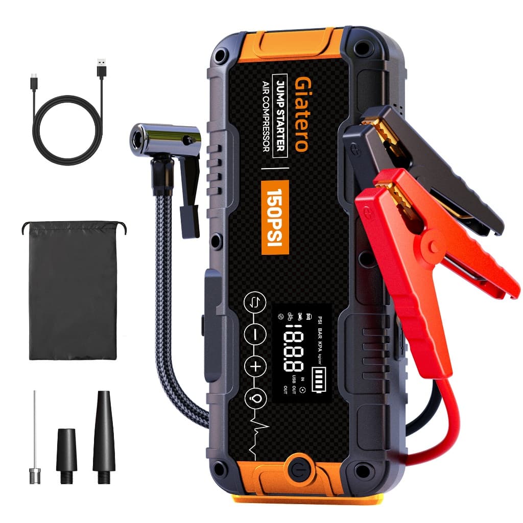 Auxiliar Partida Bateria Compressor Ar Emergência Portátil,8000mAh Auxiliar De Partida Bateria Veicular Com Power Bank