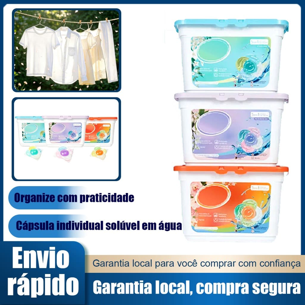 Cápsula de detergente para roupa 5 em 1 30 unidades 12g solúvel em água fria perfume duradouro protege cor