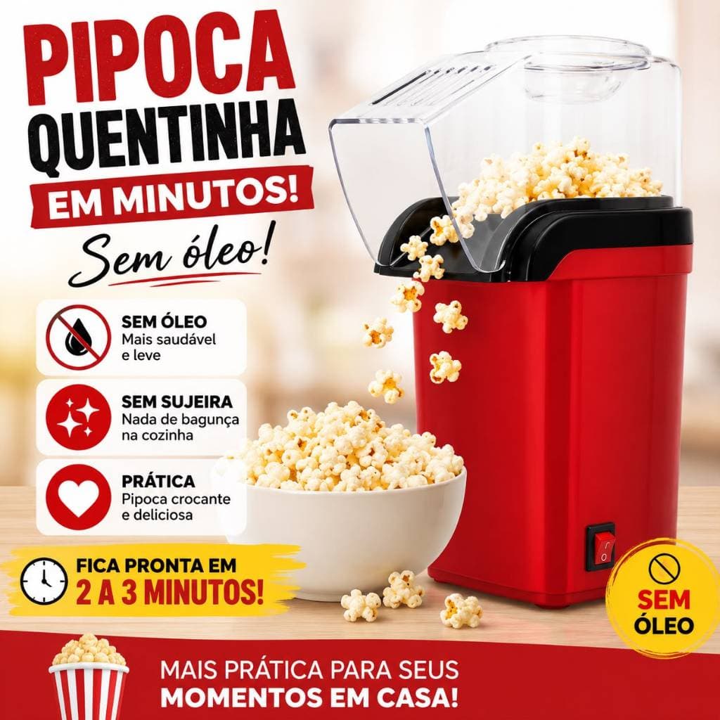 Pipoqueira Elétrica Sem Óleo 110V Ar Quente 1200W Mini Portátil Pipoca Saudável.