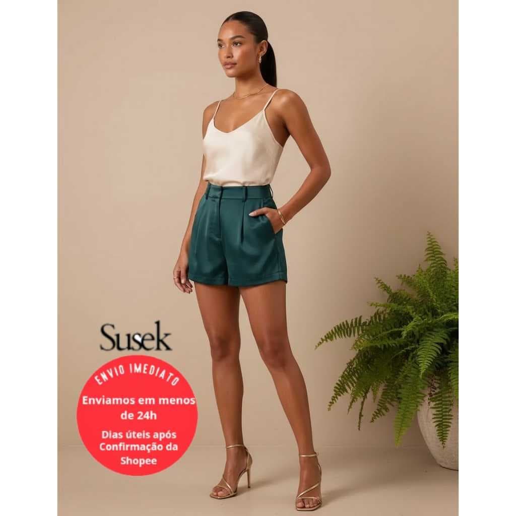 Short Cetim Look Natal e Ano Novo com Passante Duplo PD182