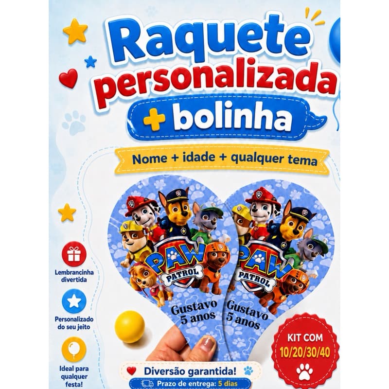 Kit 10 Pares de Raquetes Ping Pong MDF Personalizadas + 10 Bolinhas | Lembrancinha Infantil