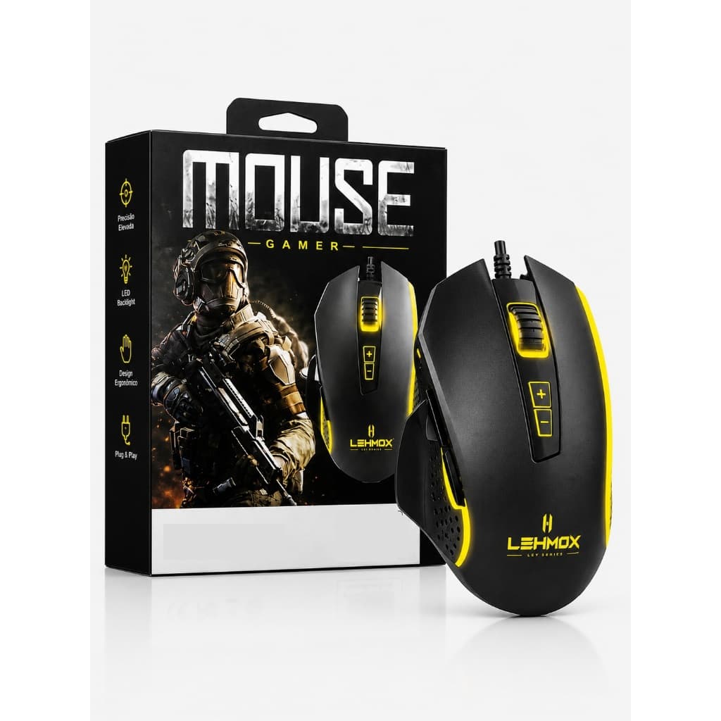 Mouse Gamer LEHMOX LEY-2310 USB 2400 DPI LED Colorido 6 Botões Ergonômico para PC Notebook