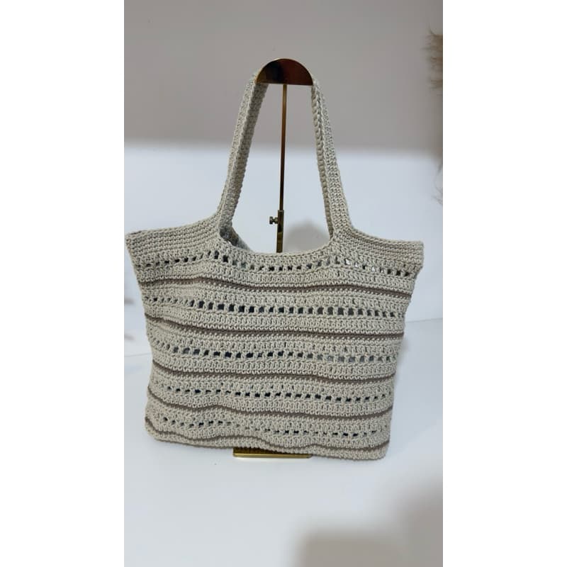 Bolsa Grande Feminina de Crochê Praia Piscina Areia com Castanho Artesanal Bolsa de Ombro Sacola de Praia
