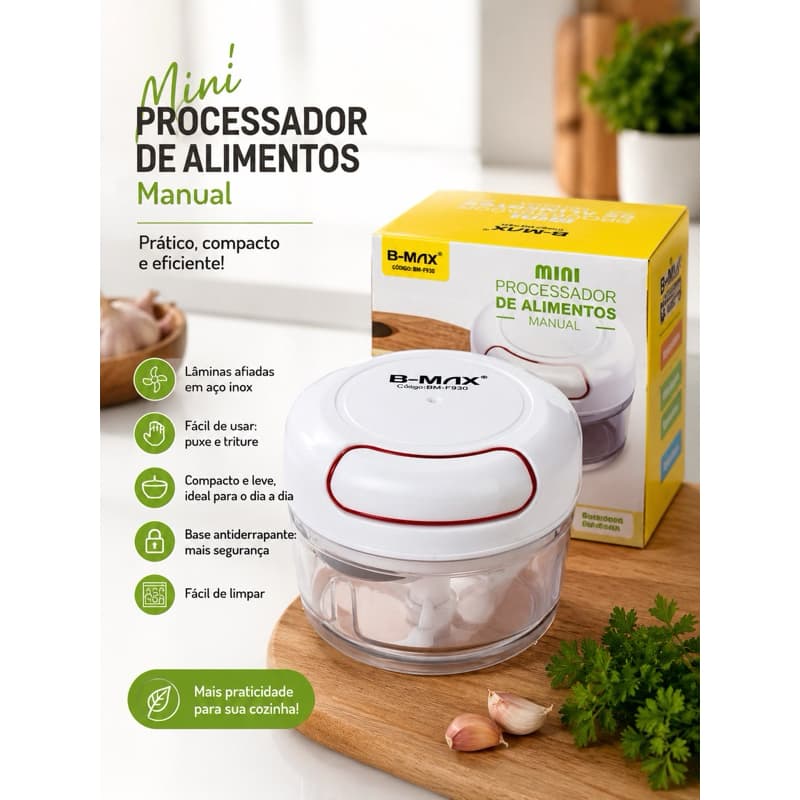 Mini Processador de Alimentos Manual B-MAX  Mini Processador de Alimentos Manual B-MAX BM-F930 – Prático e Compacto