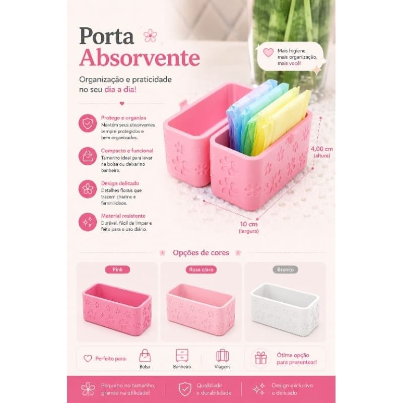 Porta Absorvente Floral – Organizador de Bolsas Organizador de Absorventes e Itens de Higiene