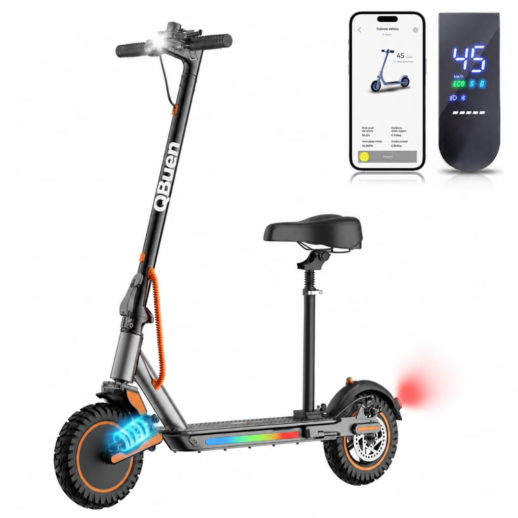 Patinete Elétrico 500W com Assento Ajustável | Bateria 10Ah, 25km | Carga 120kg, 45km/h, Dobrável