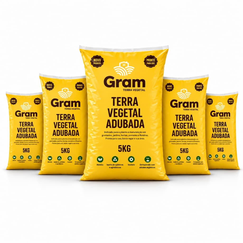 Kit Terra Vegetal Adubada Organica GRAM TERRA 5 kg hortas, gramados ,Jardins,Floreiras,Pomares