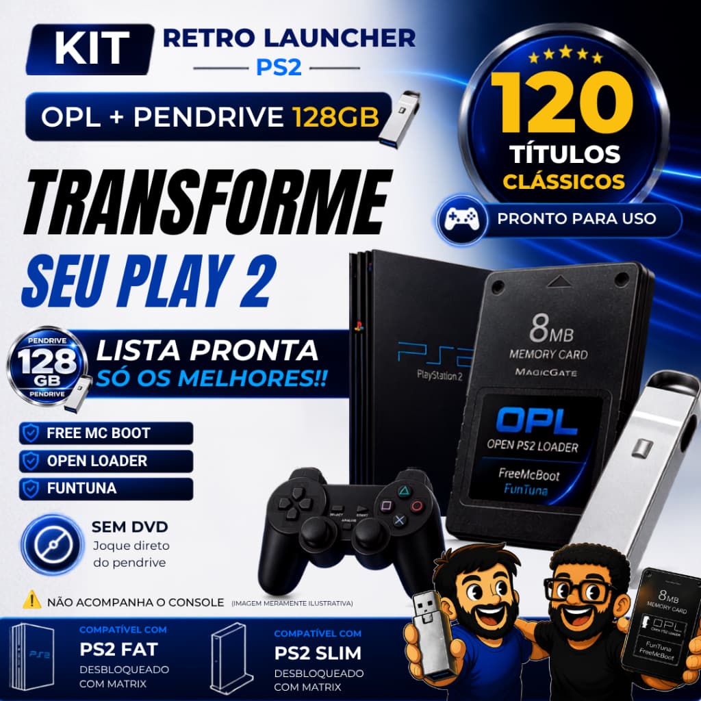 Memory Card PS2 | OPL + Pendrive Lista Pronta 120 ou 60 Títulos