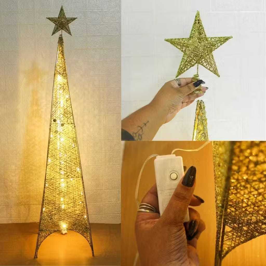 Árvore De Natal Led Aramada Dourada Com Estrela 127V
