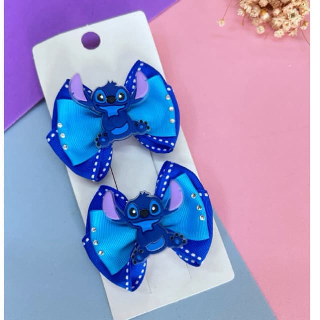 Parzinho de Laços Stitch Infantil | Acessório Infantil de Cabelo | Laço de Cabelo Menina | Presilha de Cabelo