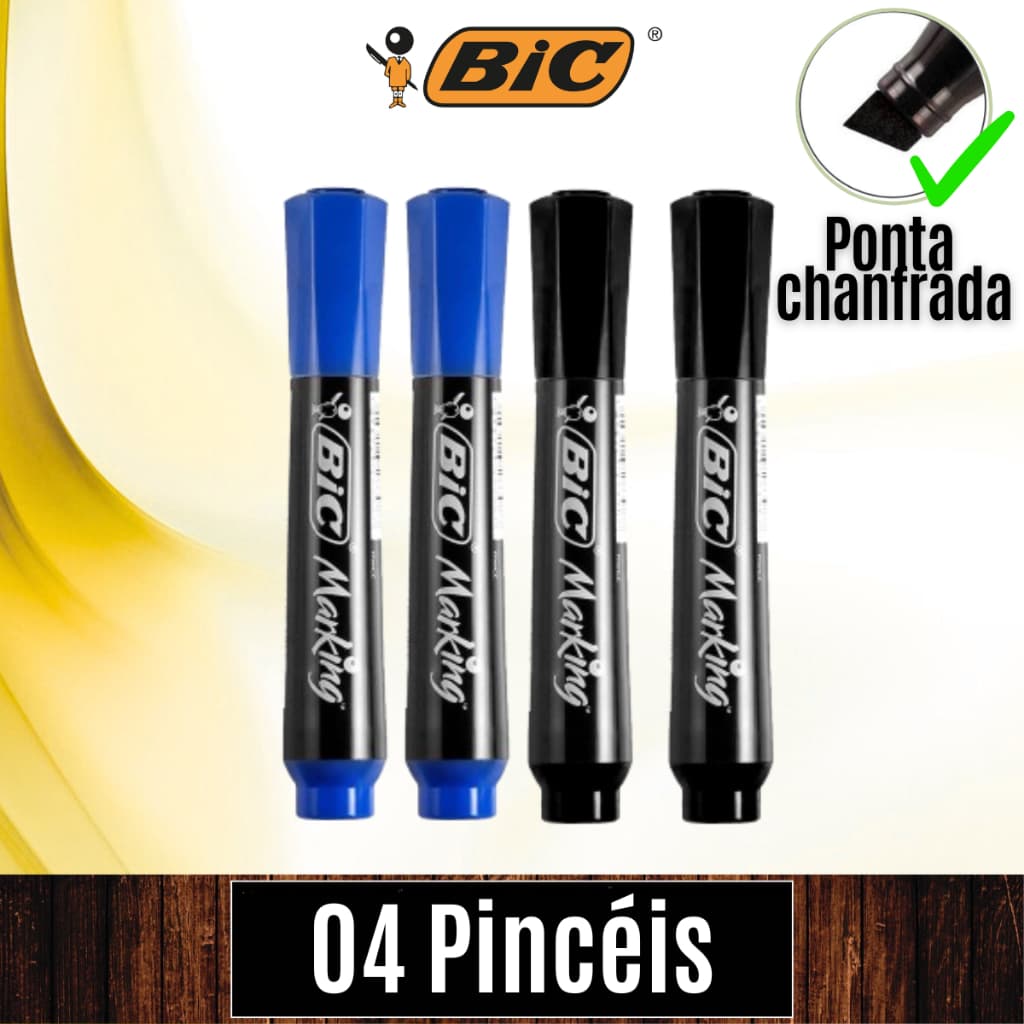 Pct 04 Unds Pincel BIC permanente Azul ou Preto Marking canetinha pilot atômico marcadores