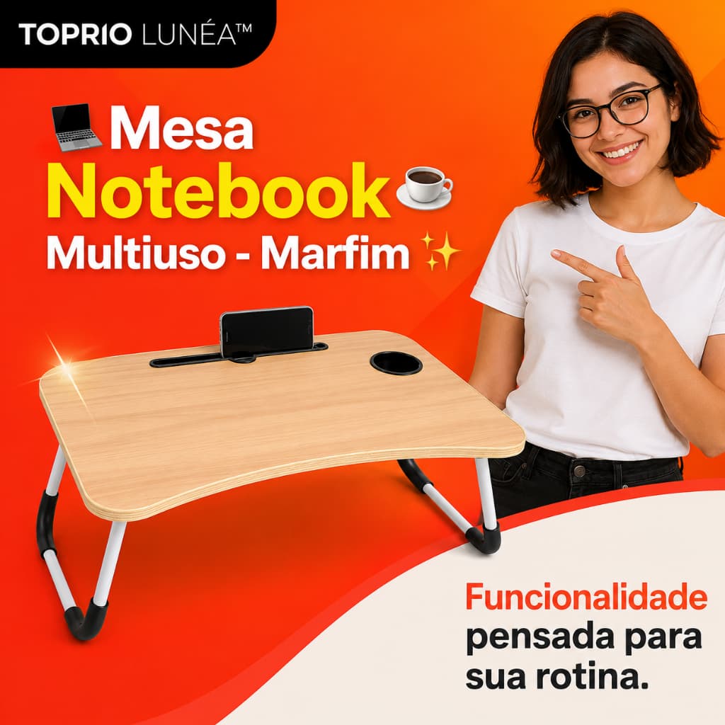 🖥️ Mesa Portátil para Notebook Multiuso Marfim | Mesa de Apoio para Estudo, Trabalho, Cama e Sofá 📚☕