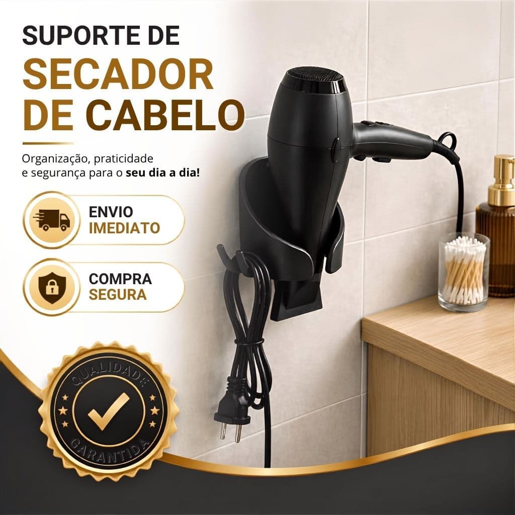 Suporte para Secador de Cabelo Parede Organizador Banheiro Luxo Estilo Hotel Resistente Alta Qualidade
