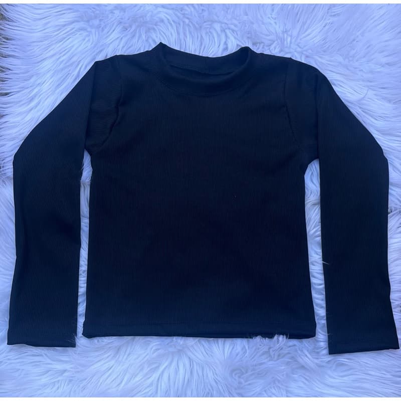 Blusa gola redonda manga longa na ribana canelado super macia confortável para usar no frio passeio escola