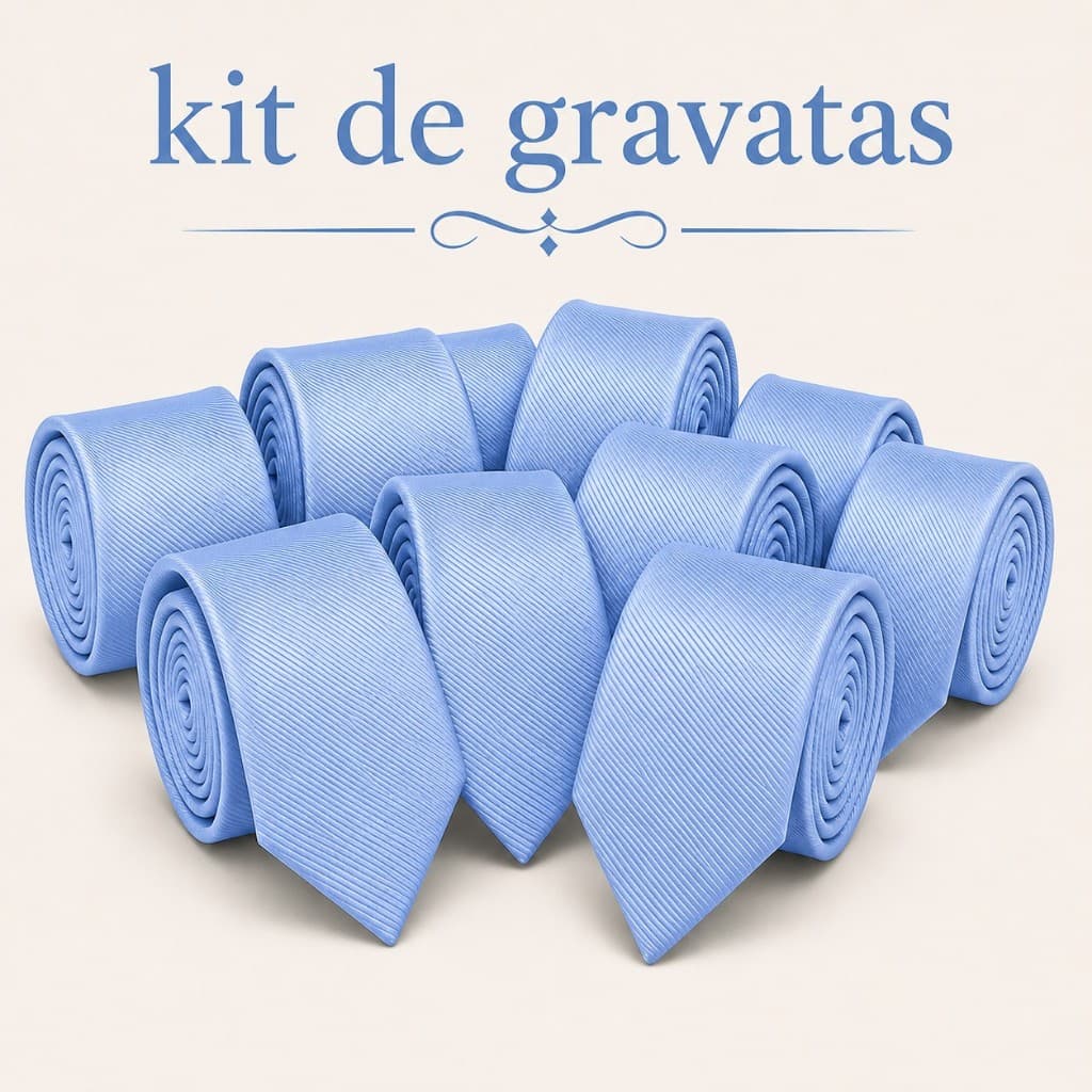 KIT De Gravatas Masc Slim Azul Serenity Premium