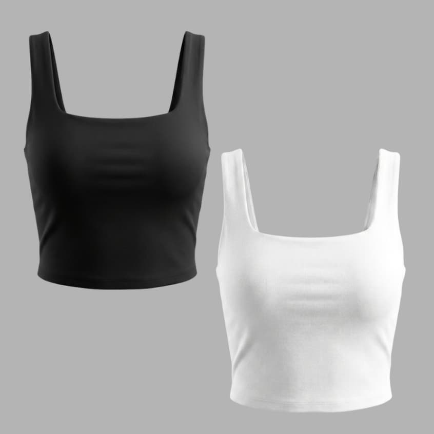 Kit 2 Regatas Feminina Cropped Suplex Decote Reto Alça Larga Confortável