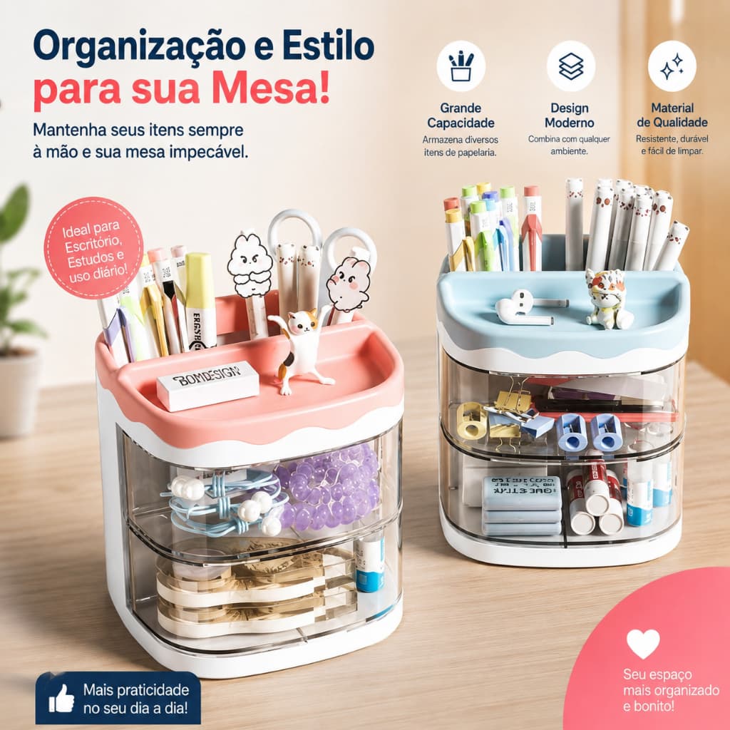 Organizador multiuso Porta-Caneta Infantil Gavetas Multifuncional Escritório-B-1708