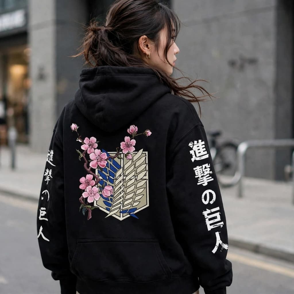 Moletom Canguru Anime Desenho Attack On Titan Simbolo Flor Flower.