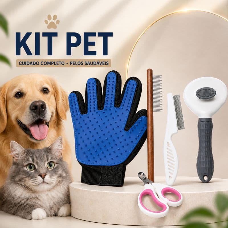 Kit Tira Pelos Pet 5 Peças Cachorro Gato Rasqueadeira Autolimpante Luva Silicone Pentes Cortador