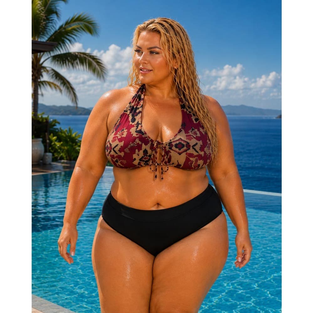 Biquini plus size praia FIVELA Sunquini Hotpants lycra bojo removível tamanho grande do 46 ao 64
