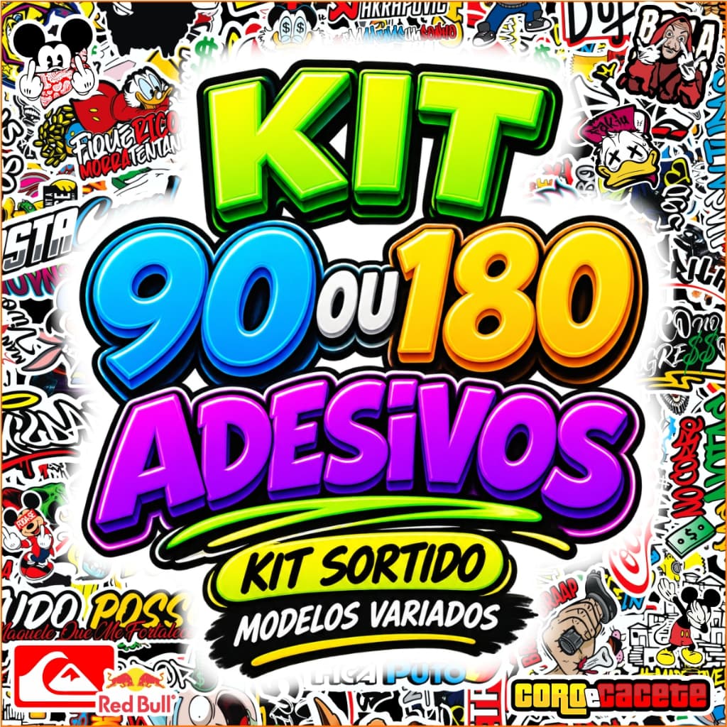 Kit 90 ou 180 Adesivo Bike Moto Eletrica Skate Capacete 244 Grau Figurinha Frases Osascorte