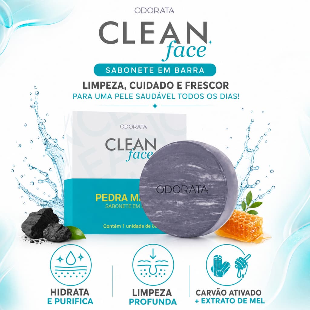 Sabonete Facial Pedra Mágica Em Barra Odorata Com Carvão Ativado Limpeza Profunda 80g