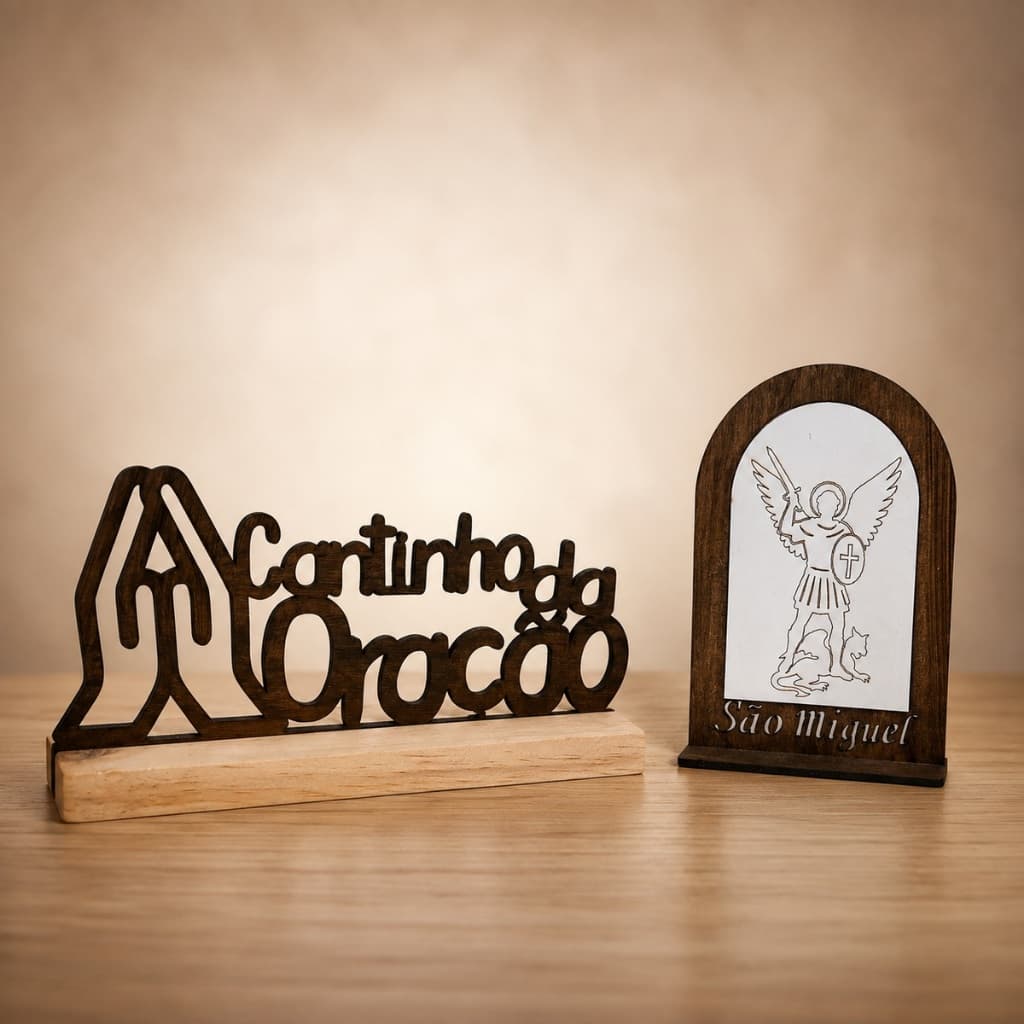 Kit Cantinho da Oração + São Miguel Arcanjo em MDF Decoração Religiosa
