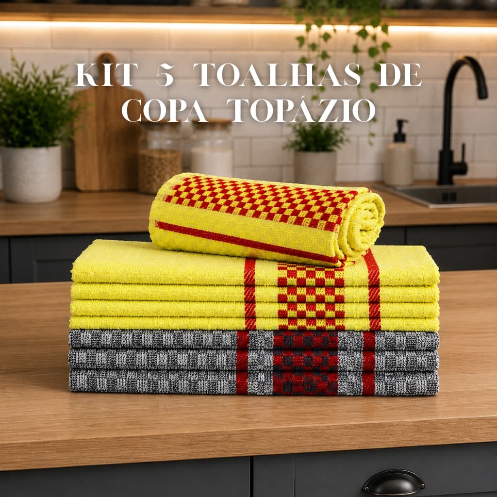 Kit 5 Toalhas de Pano de Copa Topázio - 100% Algodão - Toalhas K&C
