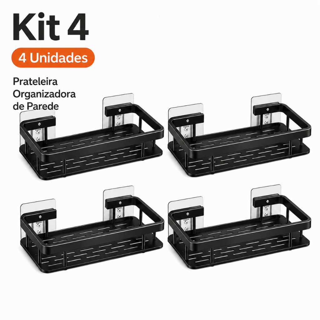 4/2 UN Prateleira Banheiro Sem Furo Porta Shampoo Organizador Preto Alumínio Adesivo