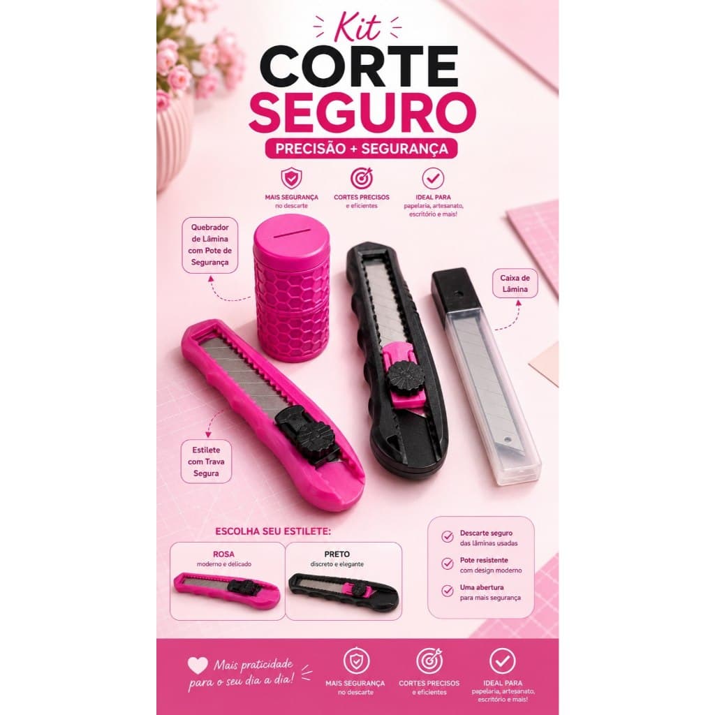 Kit Quebrador de Lâmina para Estilete + Estilete Retrátil 18mm + Lâmina estilete