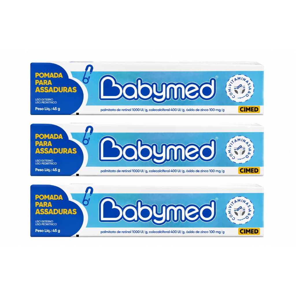 Kit 3 Pomadas Infantil Para Prevenção De Assaduras Babymed Azul Cremosa e Hidratante