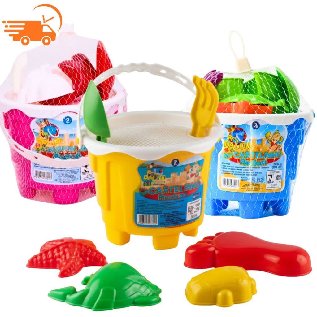 Kit 3 Baldinho De Areia Praia  Com Forminhas Pá e Acessórios Brinquedos Educativo Completo Para Seu Filho