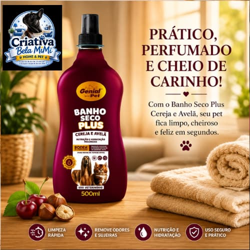 Banho a Seco Cereja e Avelã para Cachorro e Gato Genial- 500 ml - Envio em 24h