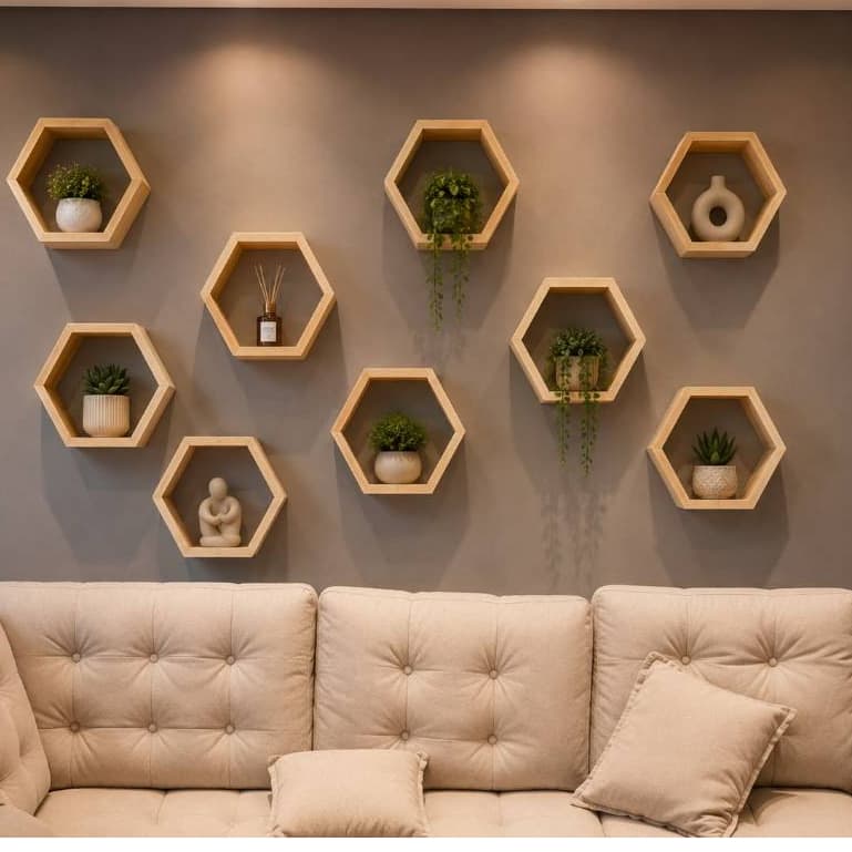 3 Nicho Colmeia Hexagonal 15X9cm Madeira Pinus KIT Prateleira Parede Decorativa