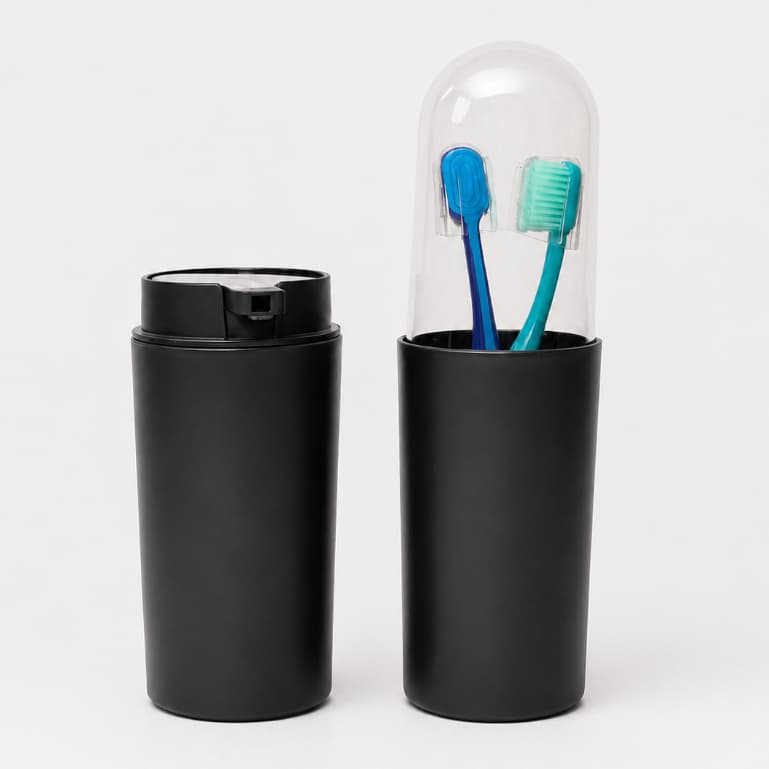 Kit Banheiro Coza Serene 2 Peças Preto Porta Escovas Dispenser