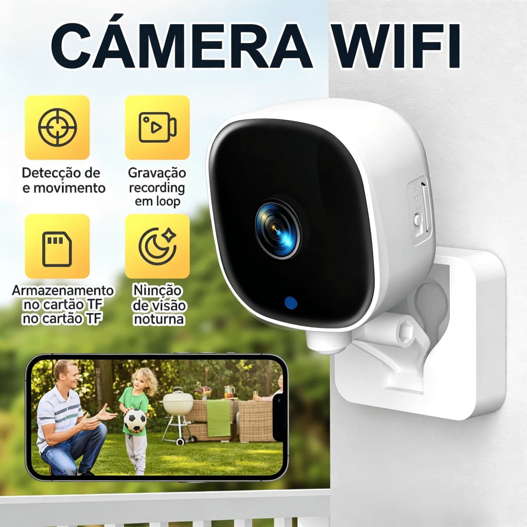 Câmera IP WiFi 1080P PTZ Visão Noturna Colorida Áudio Bidirecional Detecção Movimento Lente 3,3MM Branco