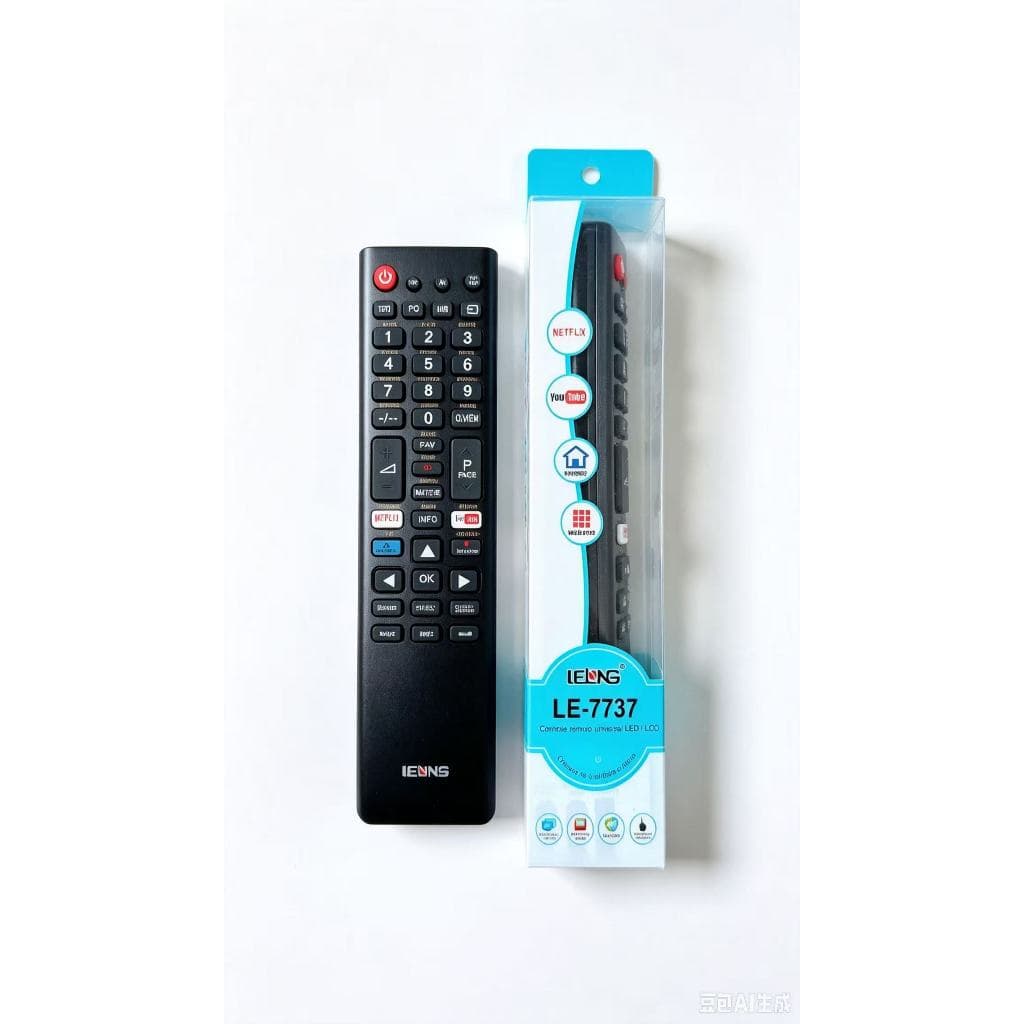Controle Remoto Universal Lelong LE-7737 para TV LCD LED Smart, Botões Atalho Netflix e Youtube, Compatível Diversas Mar