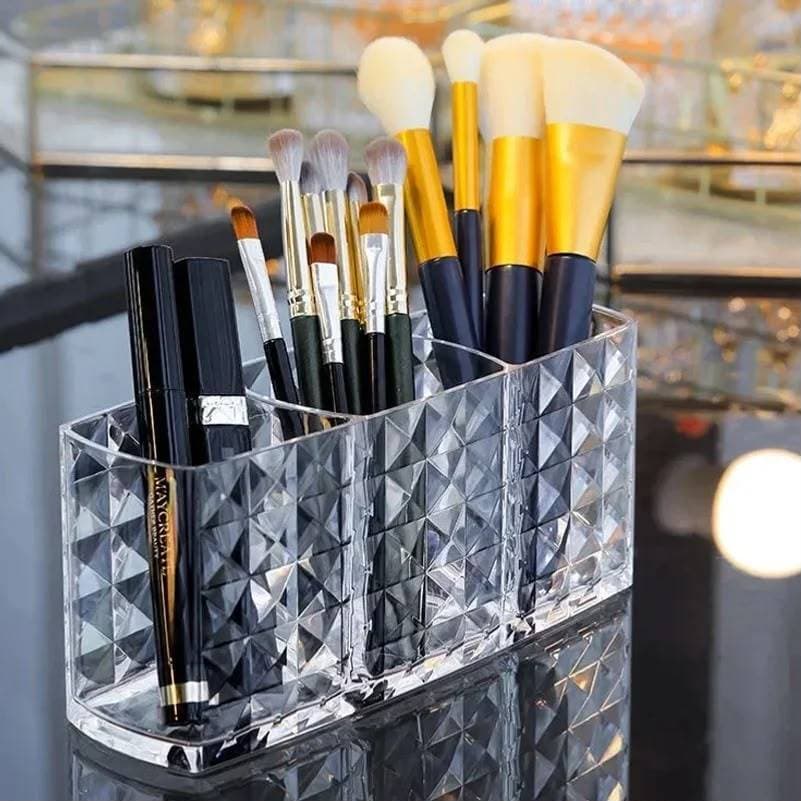 Porta Pincel Diamante Organizador De Mesa Acrílico Maquiagem Batom Banheiro Quarto Escritório