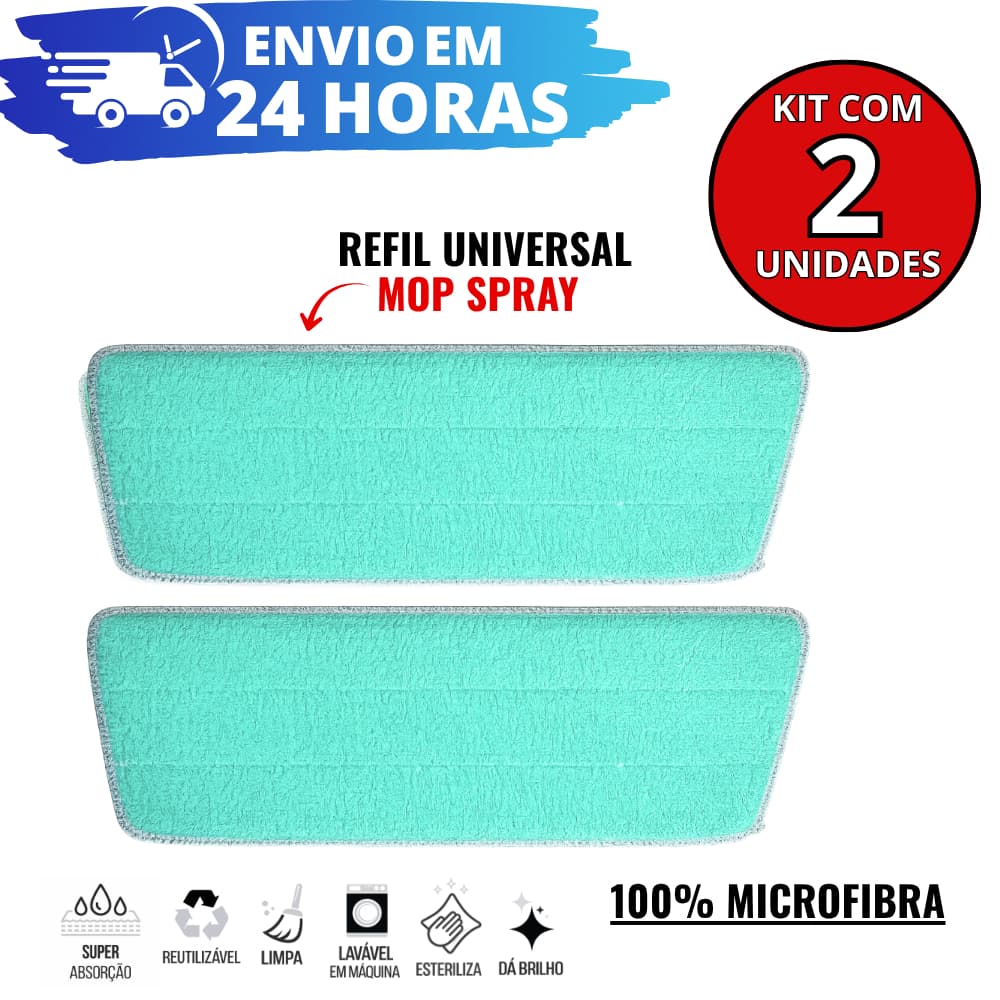 Kit 2 Refis Para Mop Spray UNIVERSAL Rodo Mop Spray Almofada Microfibra